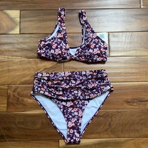 Cupshe purple floral high waist bikini